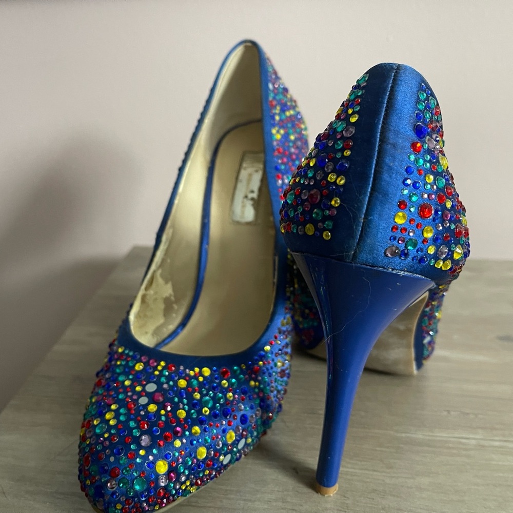 Elegant Blue Beaded Women's Heels